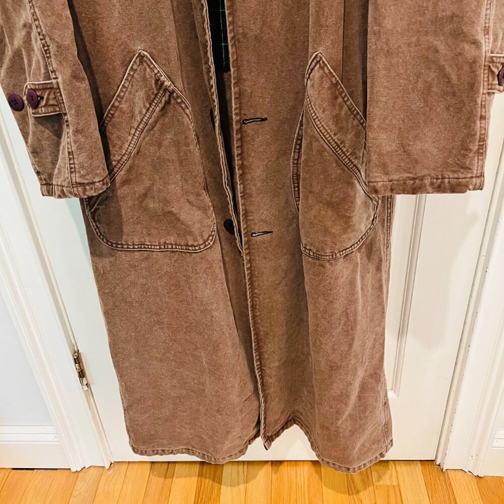VTG Jackeroos Jacket Mens Medium Canvas PLAID Flannel Lined Trench Field Coat - Picture 4 of 16